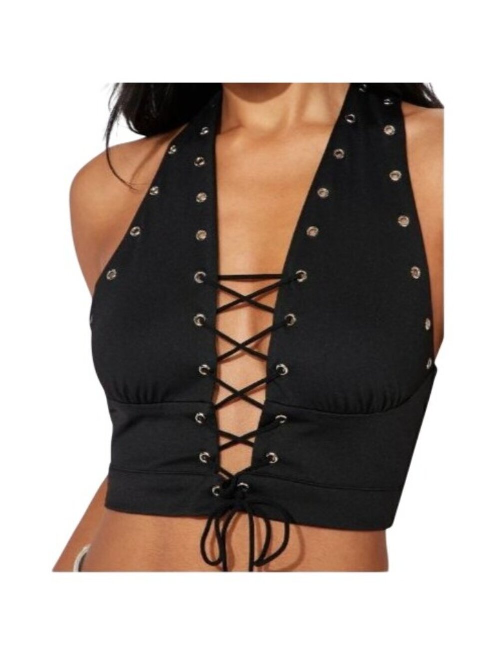 Fashion Nova Cant Be Friends Lace Up Halter Top Cropped Black Size XS Corset